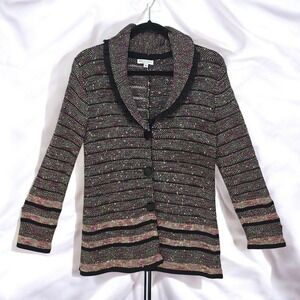 VTG Ball of Cotton Knit Cardigan Sweater Open Front Colorful Knit‎ Woman Small